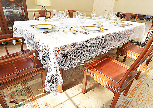 Crochet Tablecloth. 70" X 140" White color.